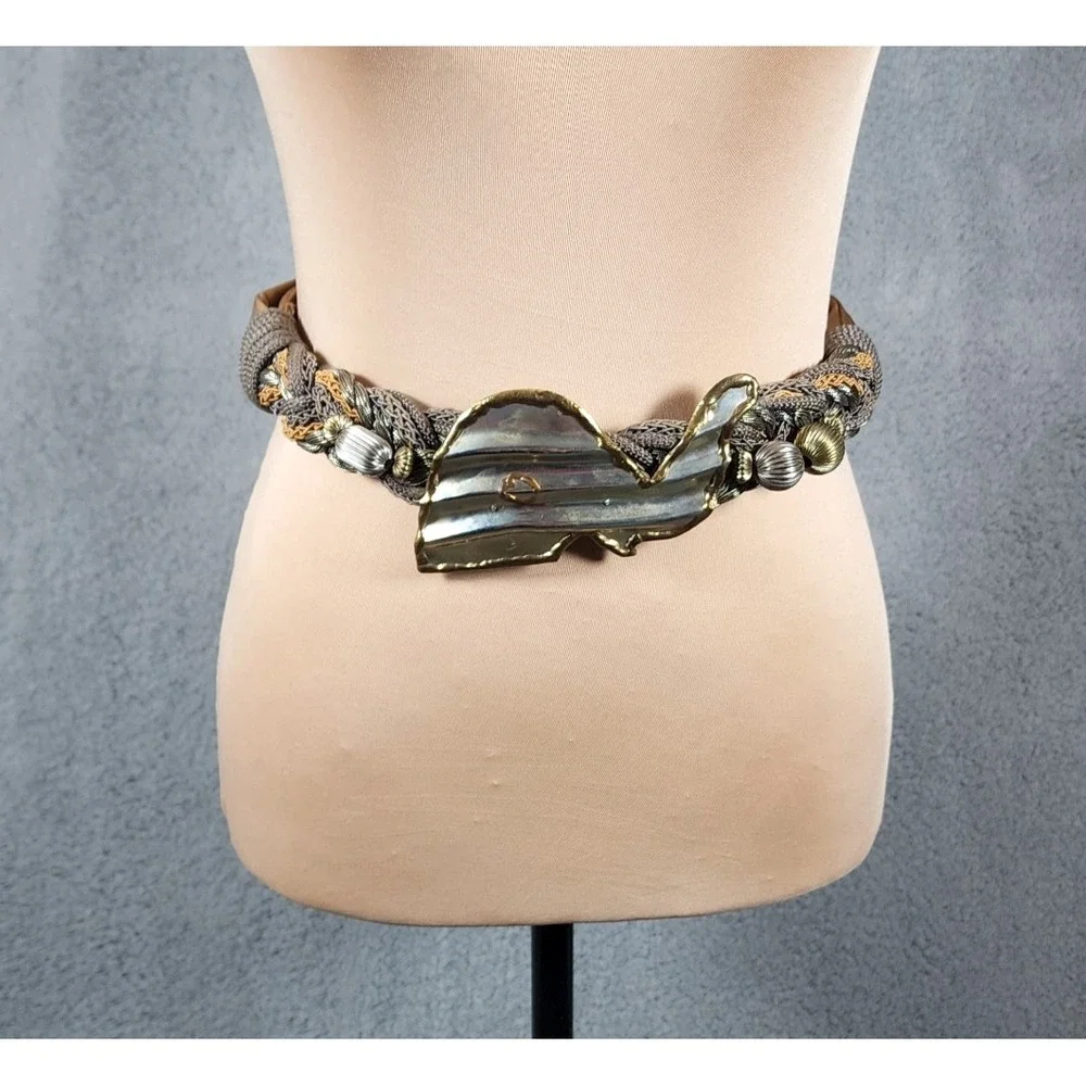 Vtg Carolyn Tanner Women's Braided  Adjustable Belt Metal Abstract Elephant 35